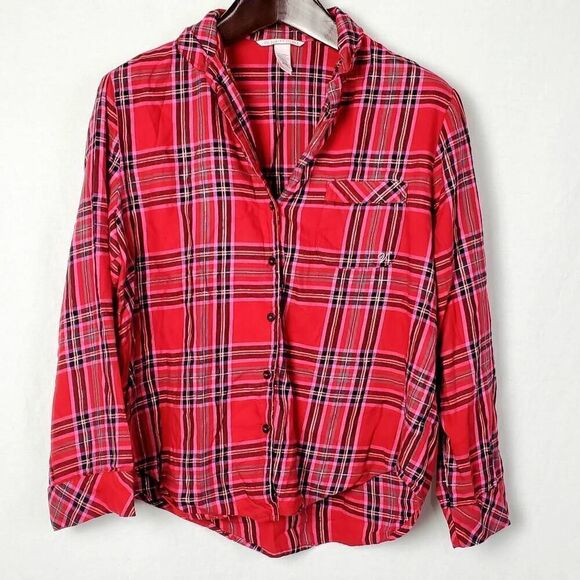 Victoria Secret VS Small red Pajama Button Front Shirt - Picture 1 of 9